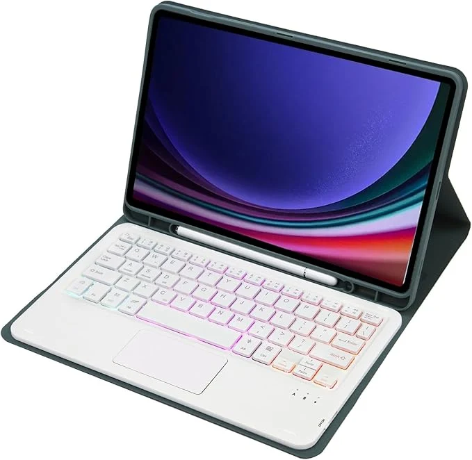 Farget bakbelyst Bluetooth-tastatur i lær med nettbrettdeksel og pennholder for iPad Pro 12,9 2015/2017