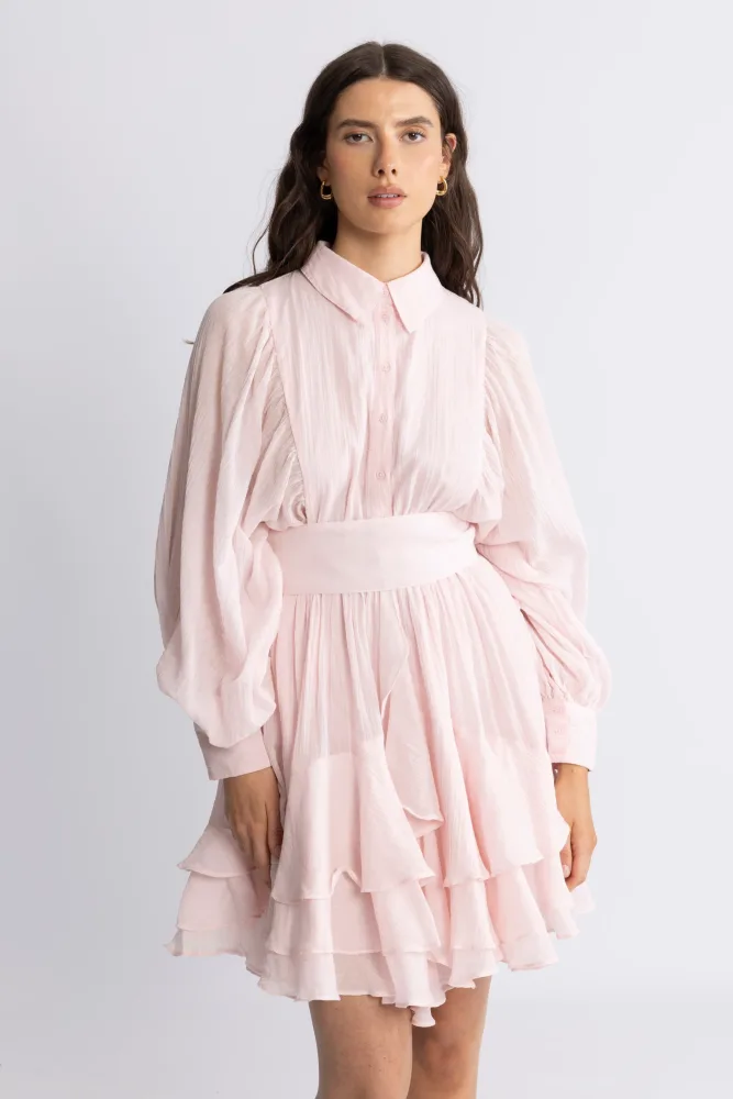 Short Ranch Frill Dress - Light Pink - Bilde 3