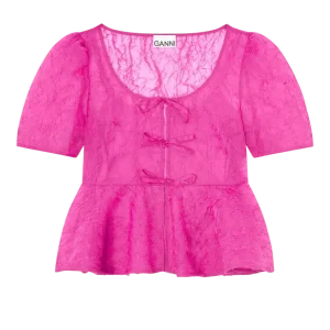 Shibori Organza Sun Cut Peplum Blouse – Raspberry Rose
