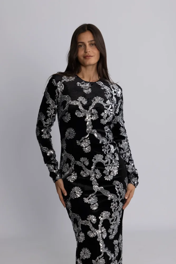 Yasflorana Ls Long Dress - Black Silver Sequins - Bilde 3