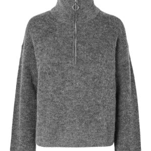 Sia Ras Ls Knit Half Zipper Ex – Medium Grey Melange