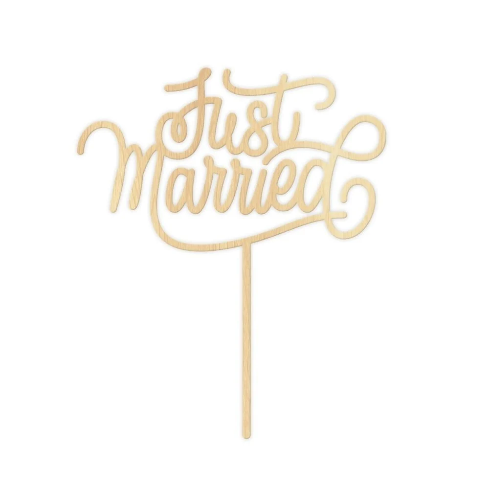 Kaketopp i tre med tekst -Just Married- Liten Kaketopp i tre med tekst -Just Married- Liten