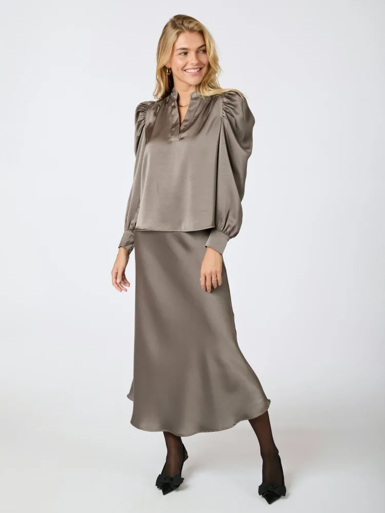 Rosslyn Heavy Sateen Blouse - Warm Grey - Bilde 3