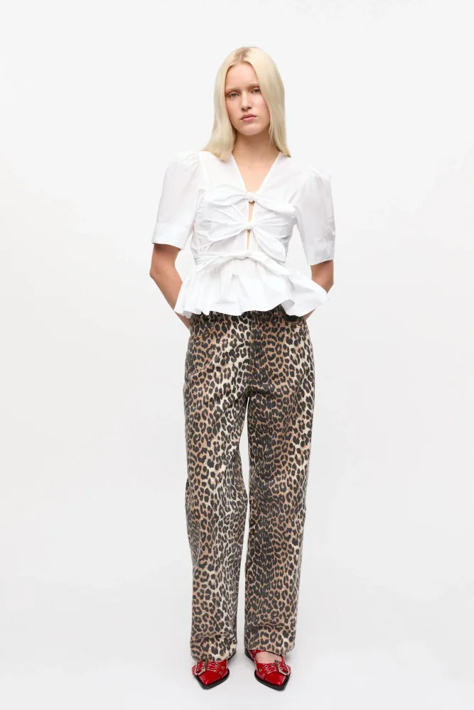 Washed Stretch Cotton Tie Strap Blouse - Bright White - Bilde 3