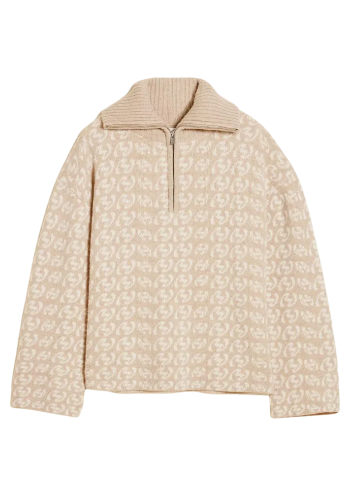 Cass Monogram Half Zip - Beige Mix