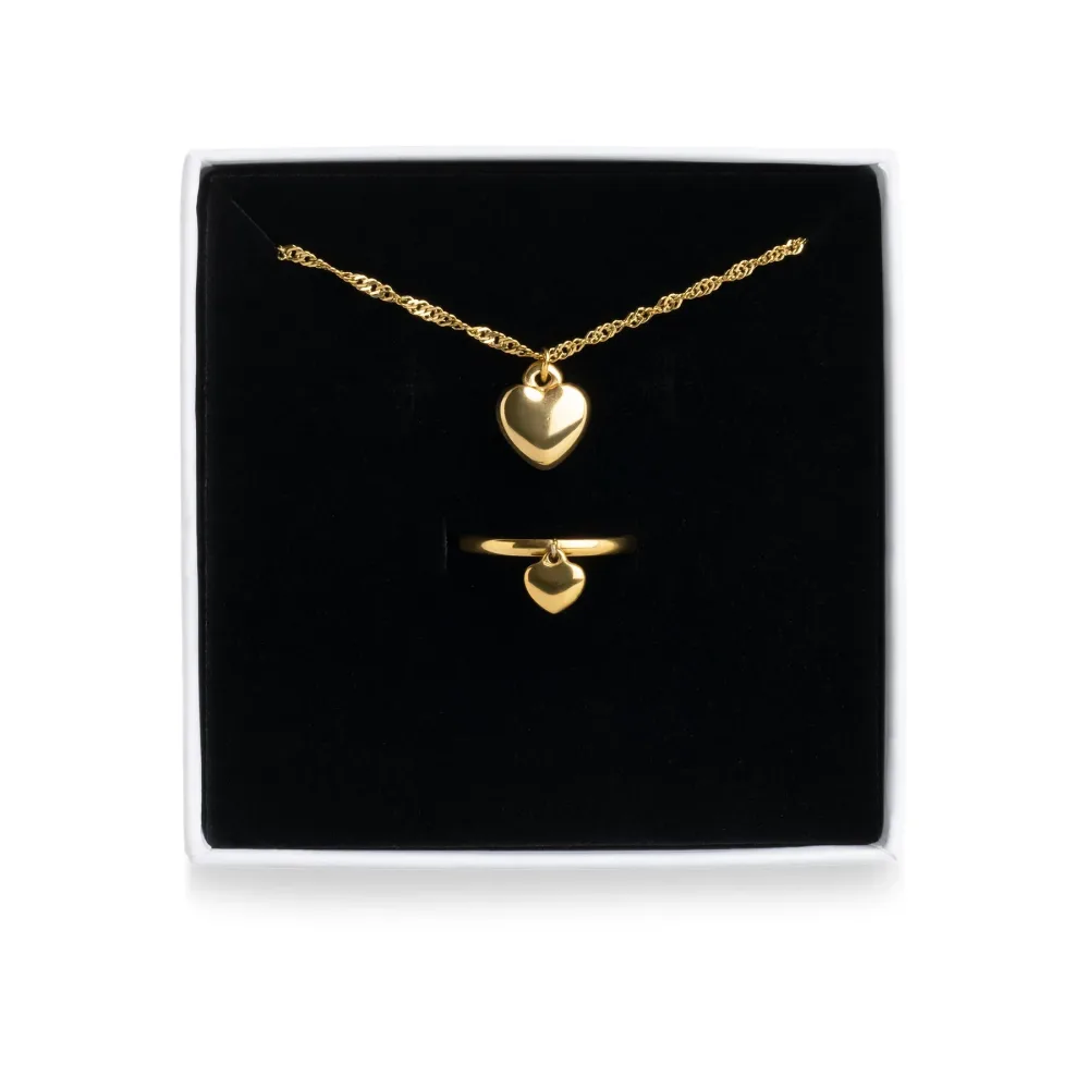 Heart Necklace & Ring Set – Gold Heart Necklace & Ring Set – Gold