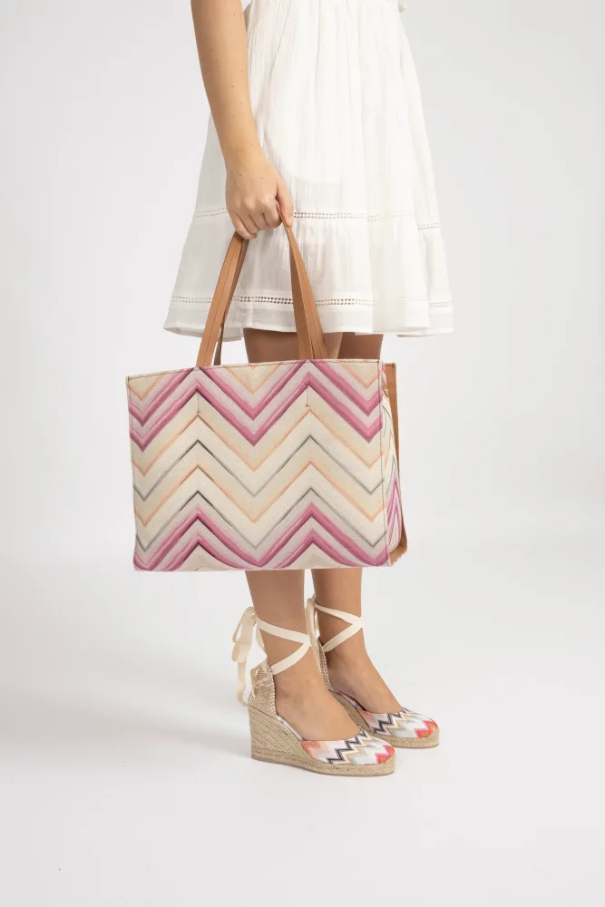 Tote Medium - Canvas Stampato Rosa/Corda - Bilde 3