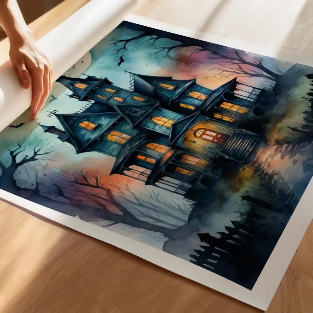 MOONLIT MANSION - HALLOWEEN ART POSTER - Bilde 3