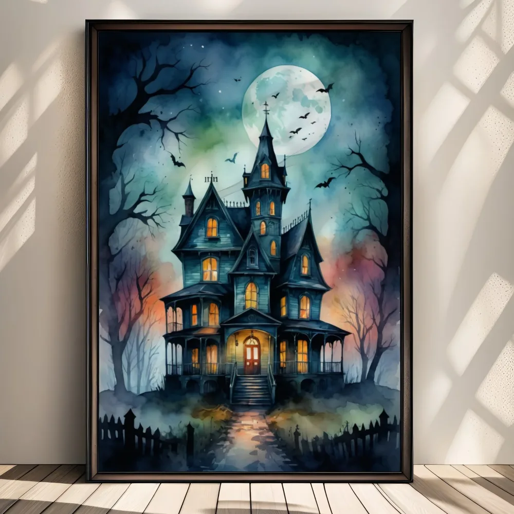 MOONLIT MANSION - HALLOWEEN ART POSTER - Bilde 2