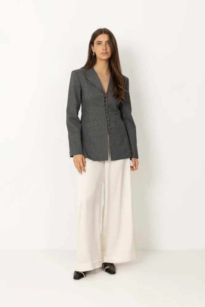 Wool Melange Suiting Long Button Blazer - Phantom - Bilde 2
