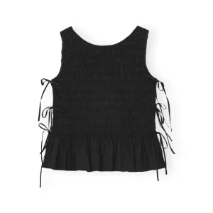 Cotton Poplin Smock Tie String Top – Black