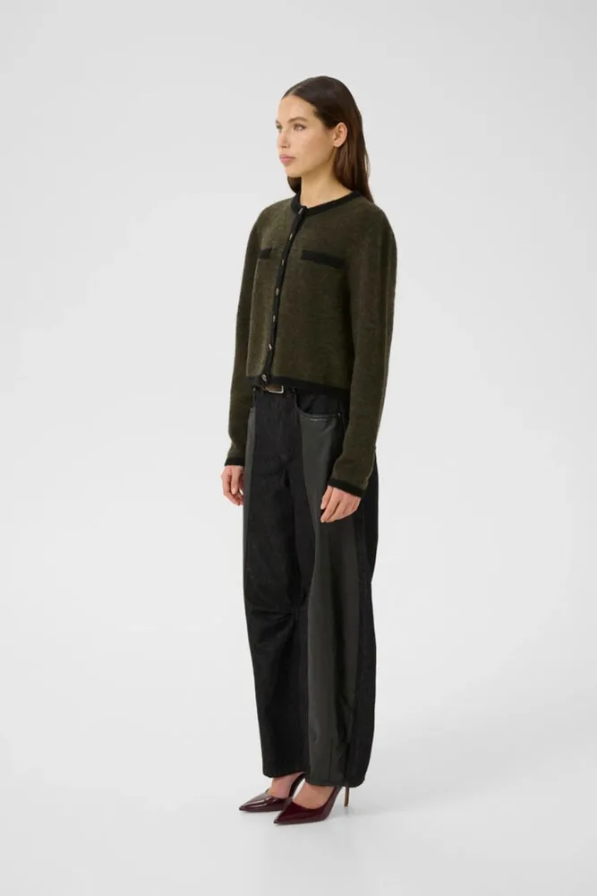 GZalpha Ls Contrast Cardigan - Olive Mélange/Black - Bilde 3