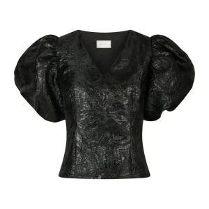 Camia Metallic Brocade Blouse – Black