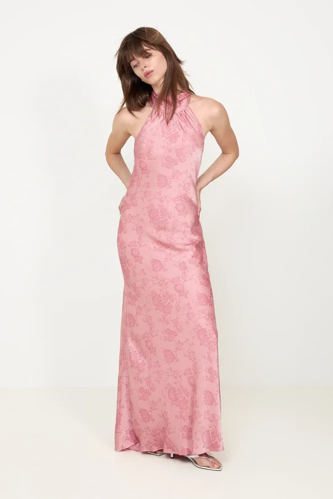 Fiona Pattern Satin Dress - Light Pink - Bilde 2
