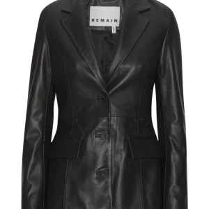 Fitted Leather Blazer – Black