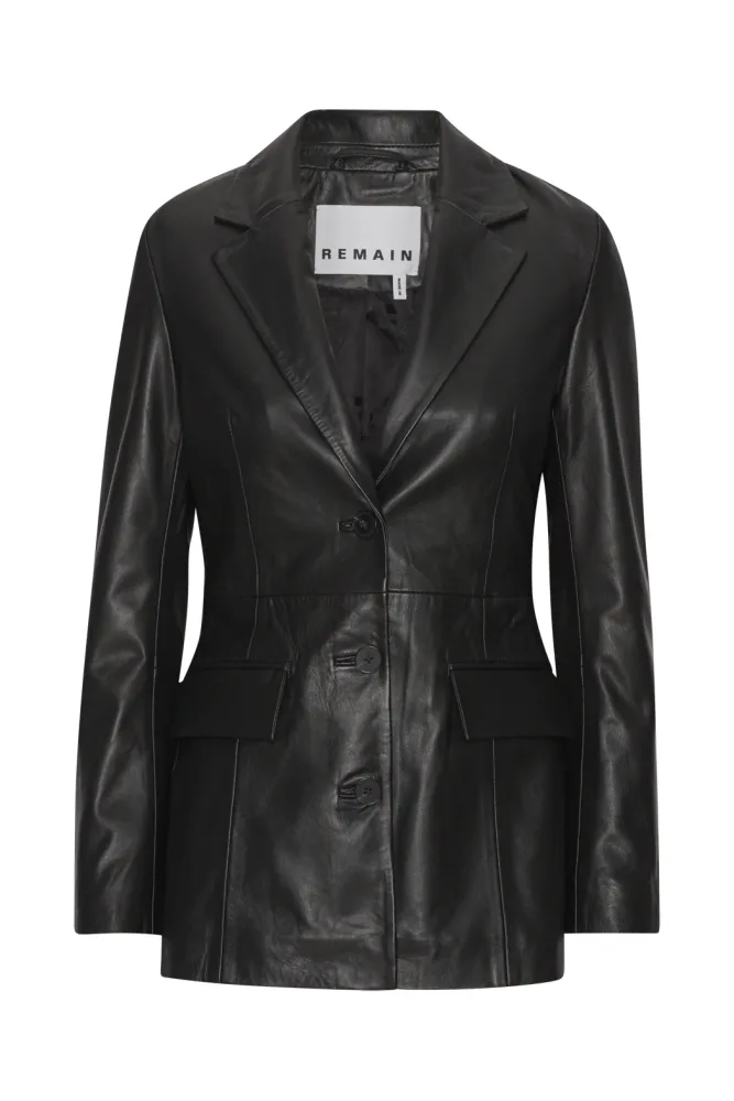 Fitted Leather Blazer - Black