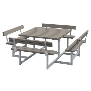 HAGEMØBEL PLUS BORD/BENKESETT MED RYGGSTØTTE 224X76CM GRÅBRUN HAGEMØBEL PLUS BORD/BENKESETT MED RYGGSTØTTE 224X76CM GRÅBRUN