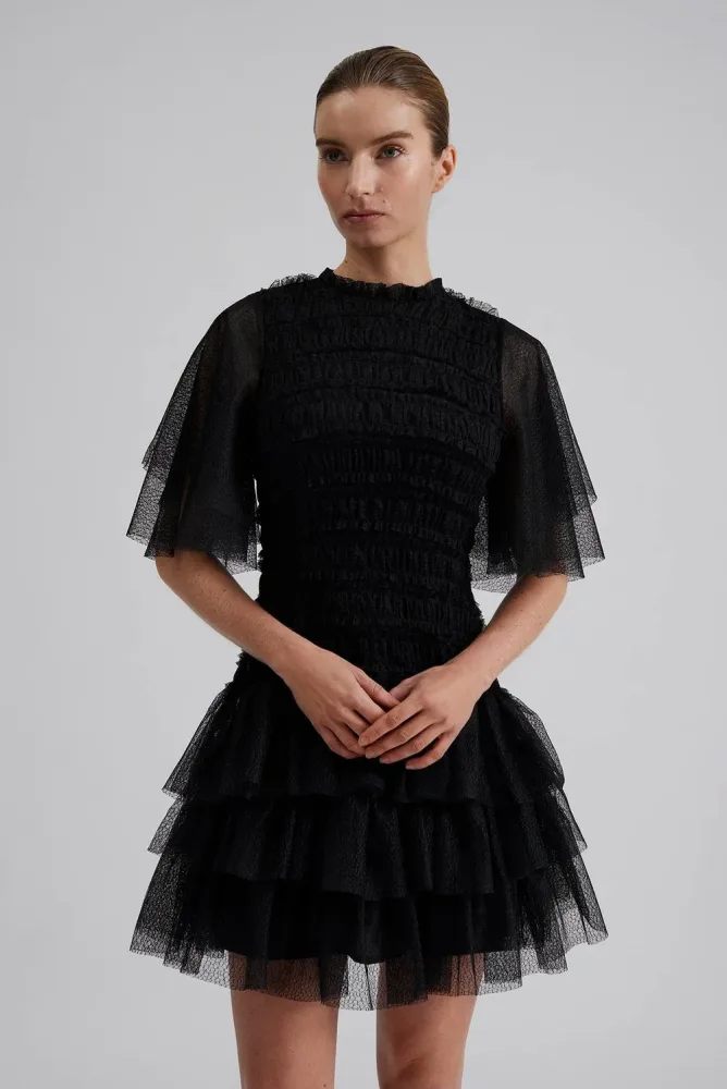 Minnie Short Sleeve Lace Mini Dress - Black - Bilde 2