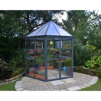 DRIVHUS PALRAM OASIS HEKSAGONAL 8 FT GRÅ 3,7 M²