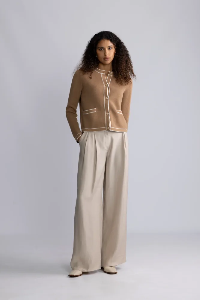 Contrast Knit Cardigan - Warm Khaki - Bilde 3