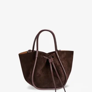 Small Ruched Tote Soft Suede – Chocolate Small Ruched Tote Soft Suede – Chocolate