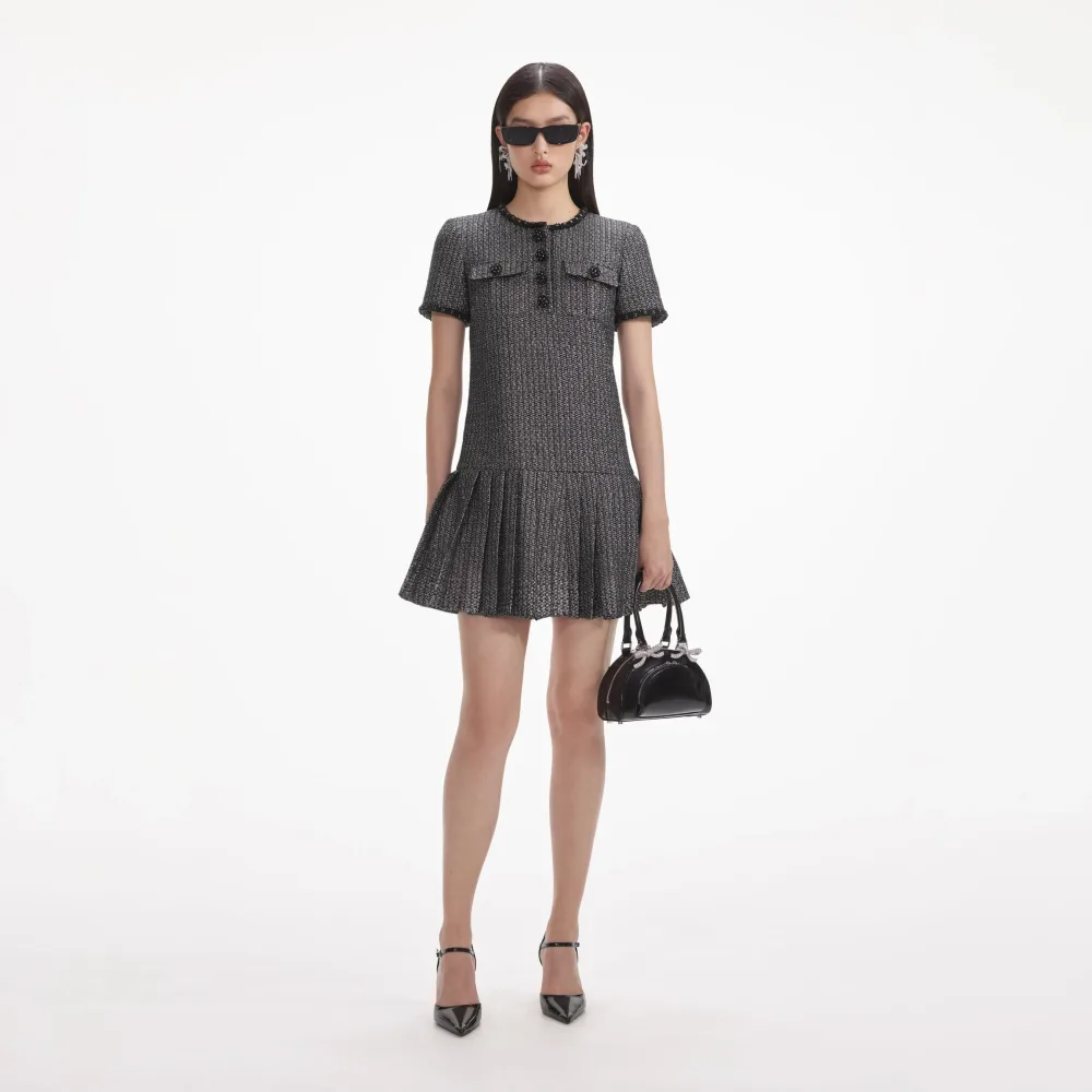 Metallic Boucle Mini Dress - Black - Bilde 2