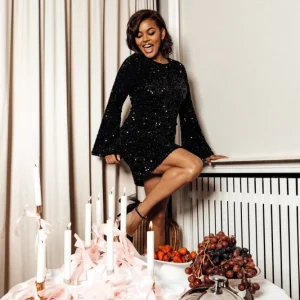 Sassy Sequins Mini Dress – Black