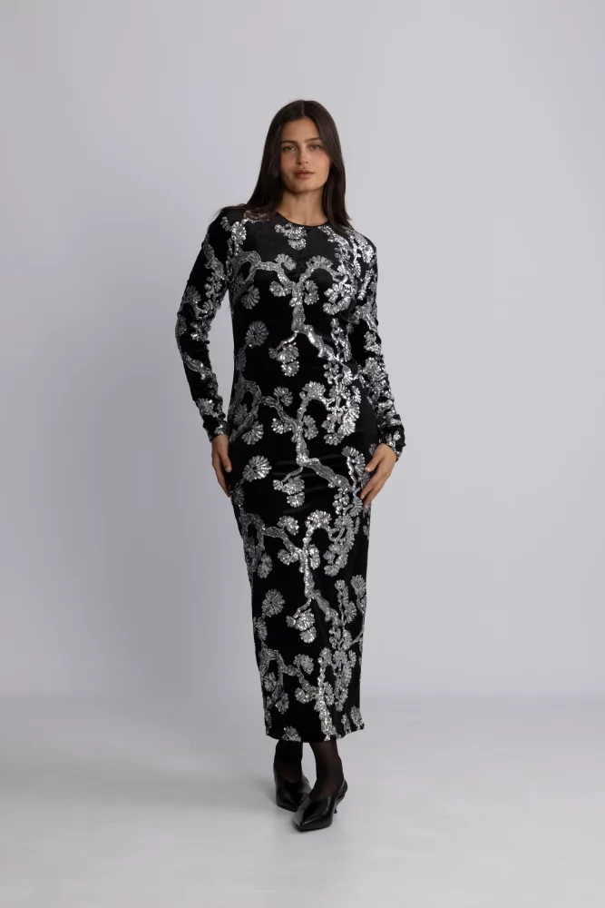 Yasflorana Ls Long Dress - Black Silver Sequins - Bilde 2