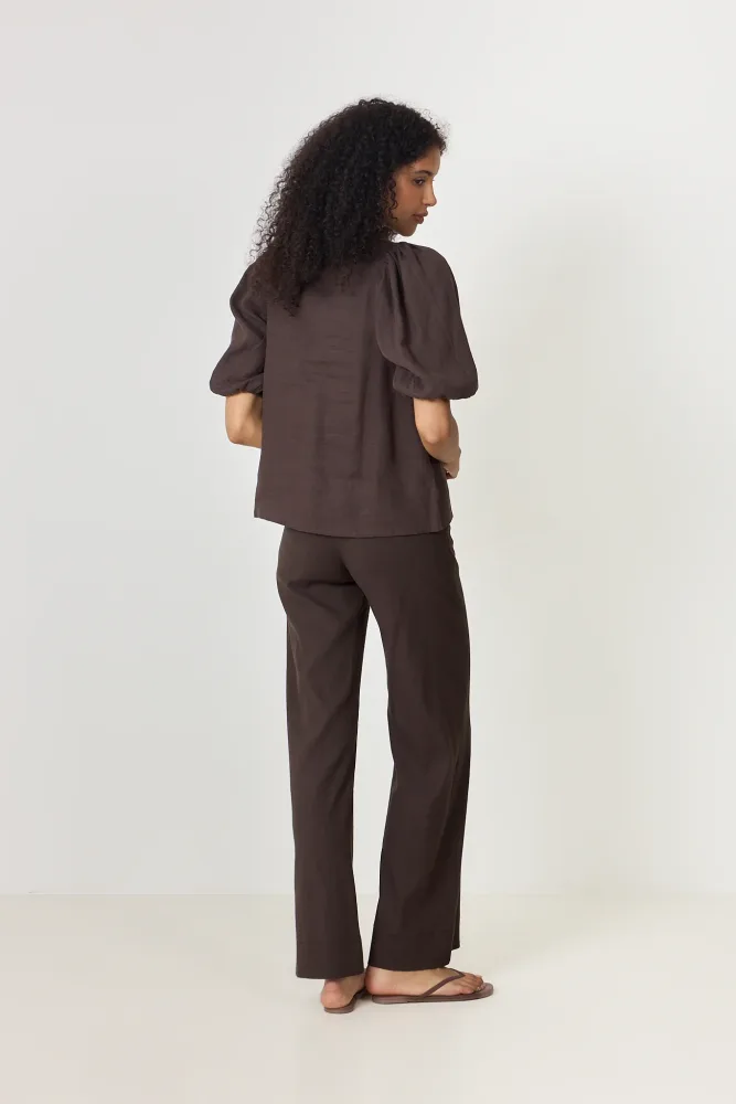Anna Linen Top - Dark Brown - Bilde 3