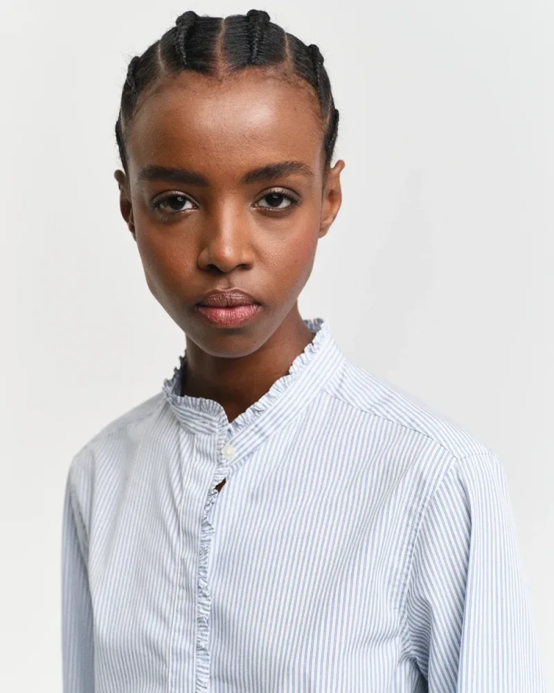 Reg Striped Frill Detail Shirt - Clear Sky - Bilde 3