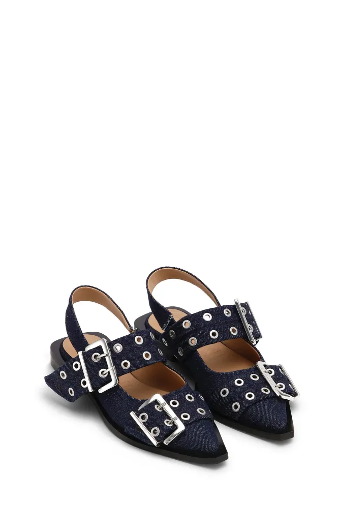 Feminine Buckle Ballerina Denim - Dark Navy - Bilde 3