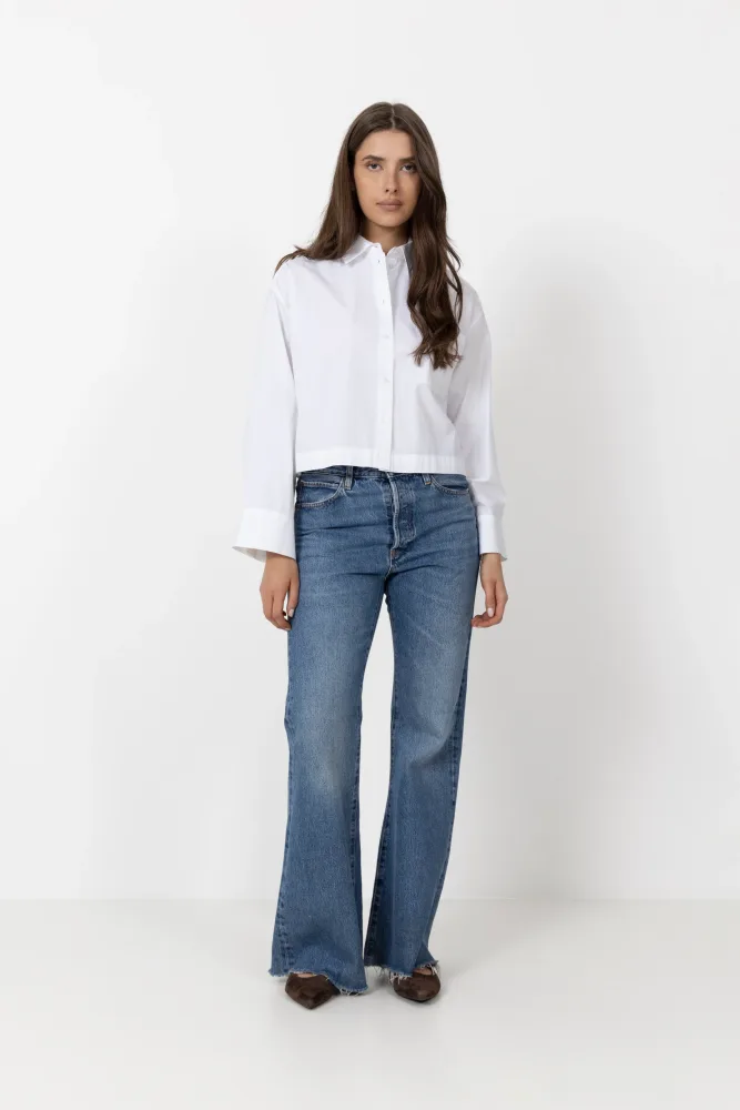 Astha Ls Cropped Boxy Shirt - Bright White - Bilde 2