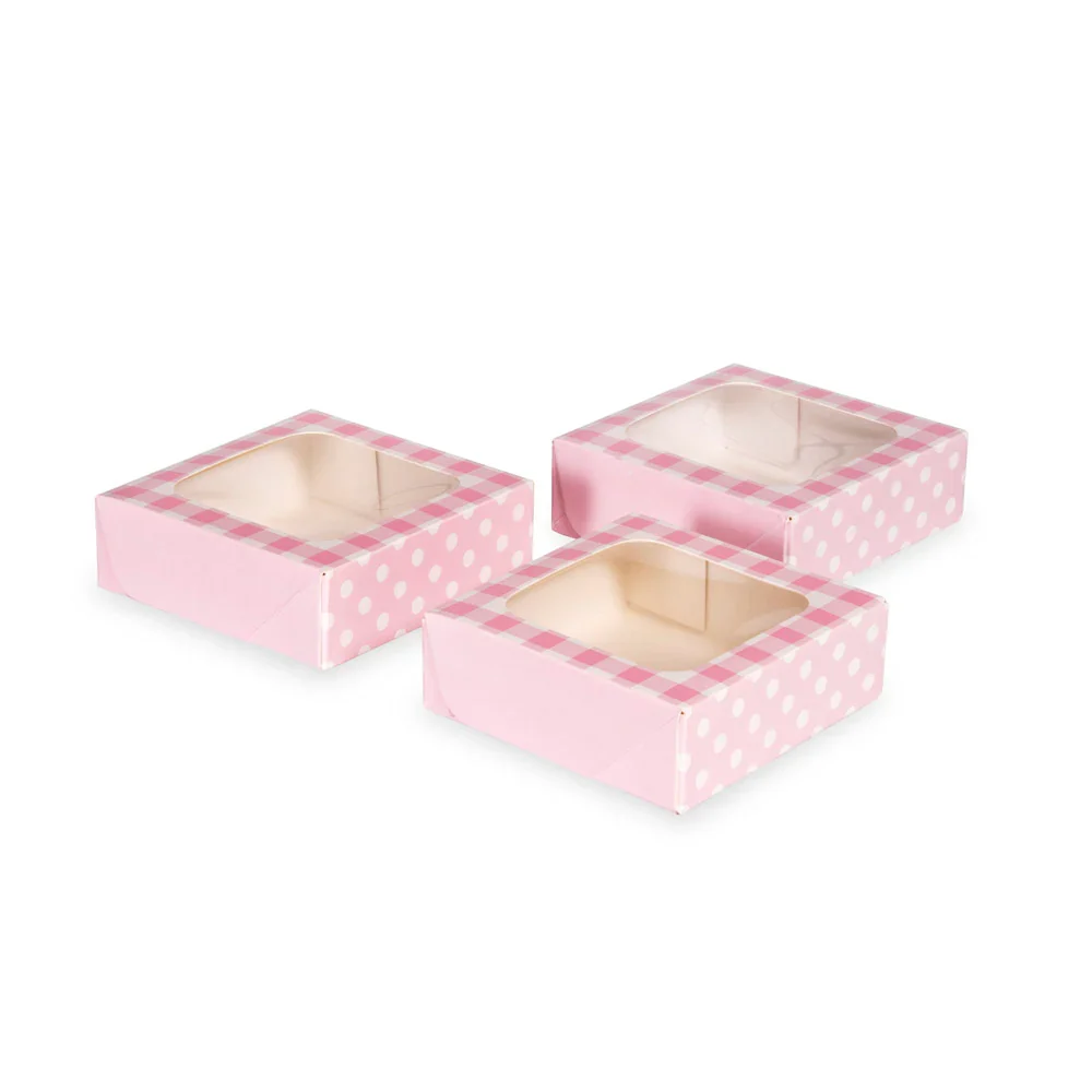 Små firkantede gaveesker - Rosa gingham - pk/3