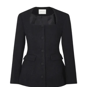 Kinsley Boucle Square Neck Fitted Blazer – Black