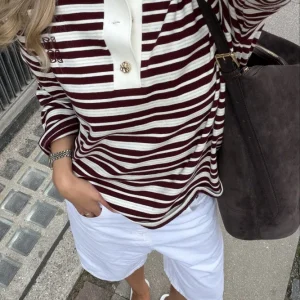 Isabelle Striped Polo Jumper – Burgundy