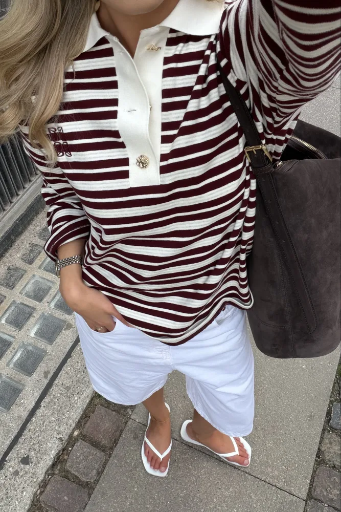 Isabelle Striped Polo Jumper - Burgundy