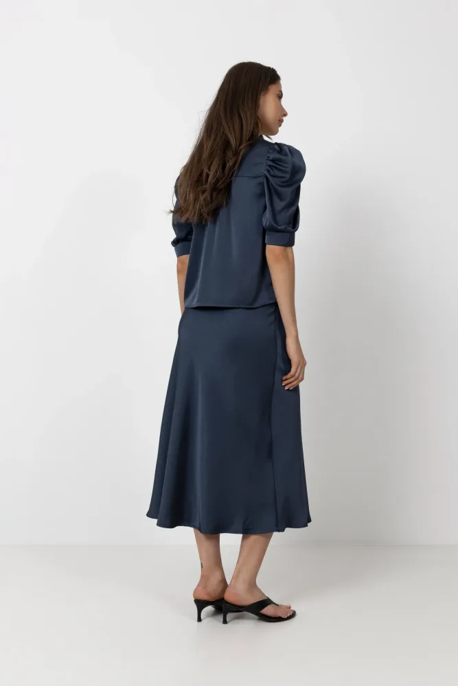 Roella Heavy Sateen Blouse - Midnight Blue - Bilde 3