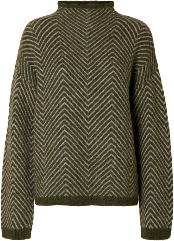 Lulu Ls Herringbone Knit High Neck - Kalamata/Birch - Bilde 2