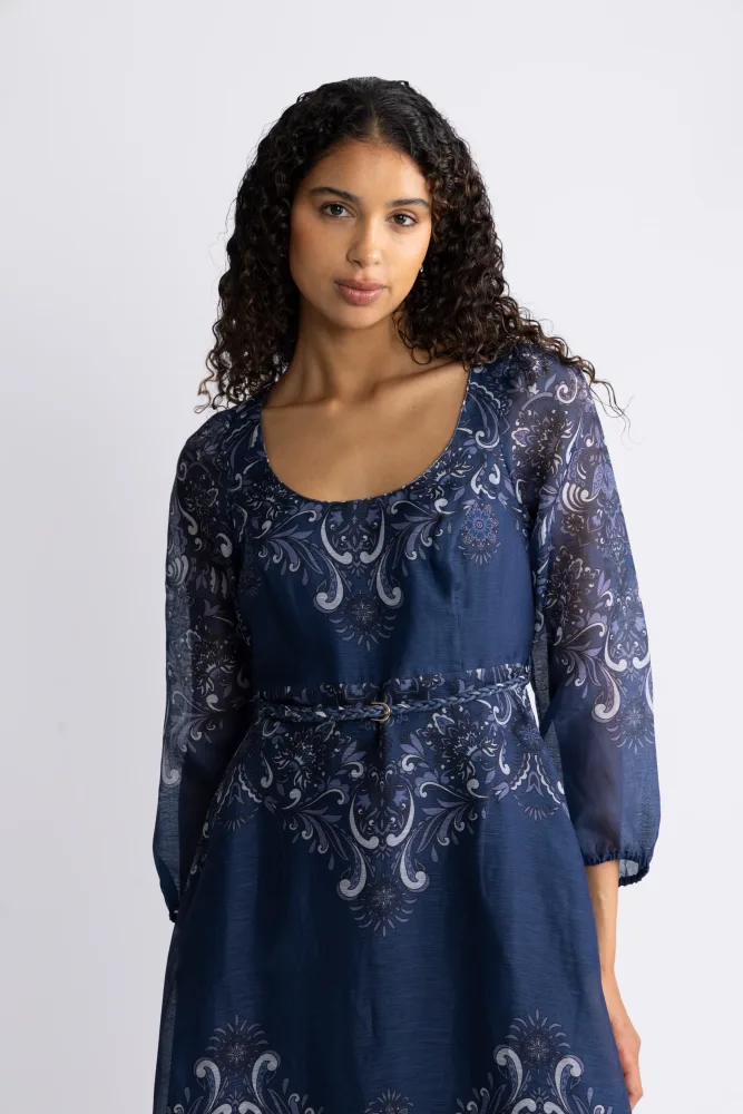 Aspyn Long Dress Silk/Linen - Navy - Bilde 3