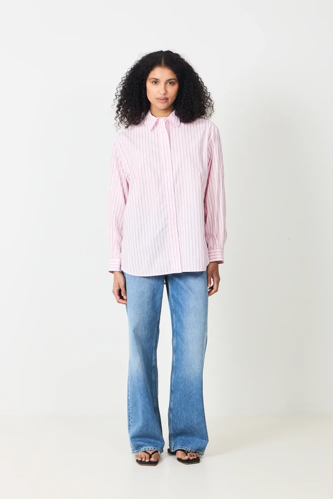 Poplin Workwear Shirt - Pink And Red Pinstripe - Bilde 2