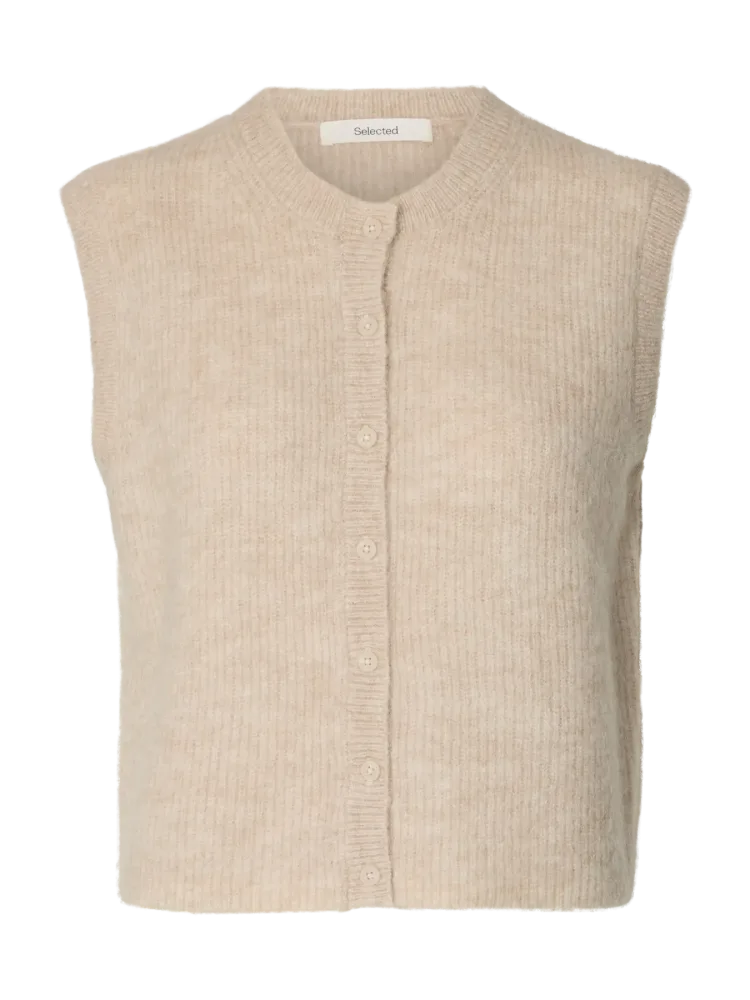 Lulu Sl Button O-Neck Vest - Birch Melange