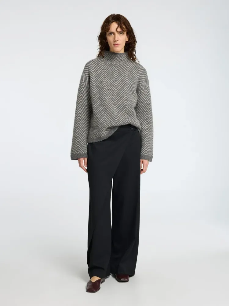 Lulu Ls Herringbone Knit High Neck - Medium Grey Melange/Birch - Bilde 3