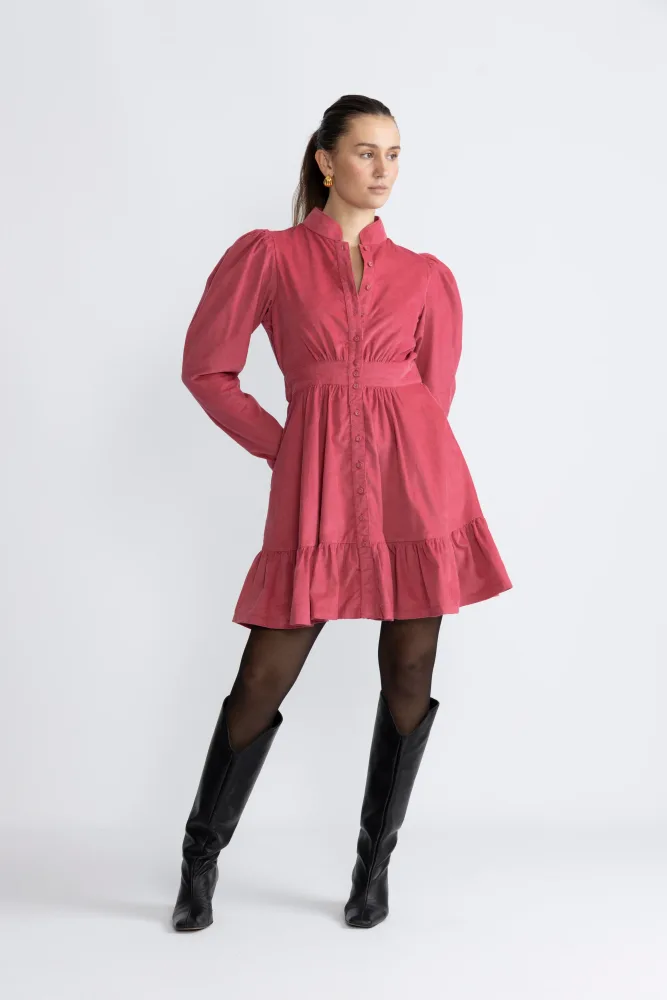 Baby Cord Mini Dress - Raspberry - Bilde 2