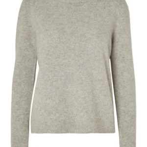 Manila LS Knit Cashmere O-Neck – Light Grey Melange