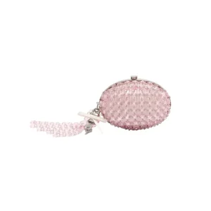 Oval Crystal Chain Clutch Bag – Pink