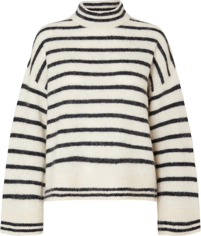 Sia Ras Stripe LS Knit T-Neck EX - Birch/Dark Sapphire - Bilde 2