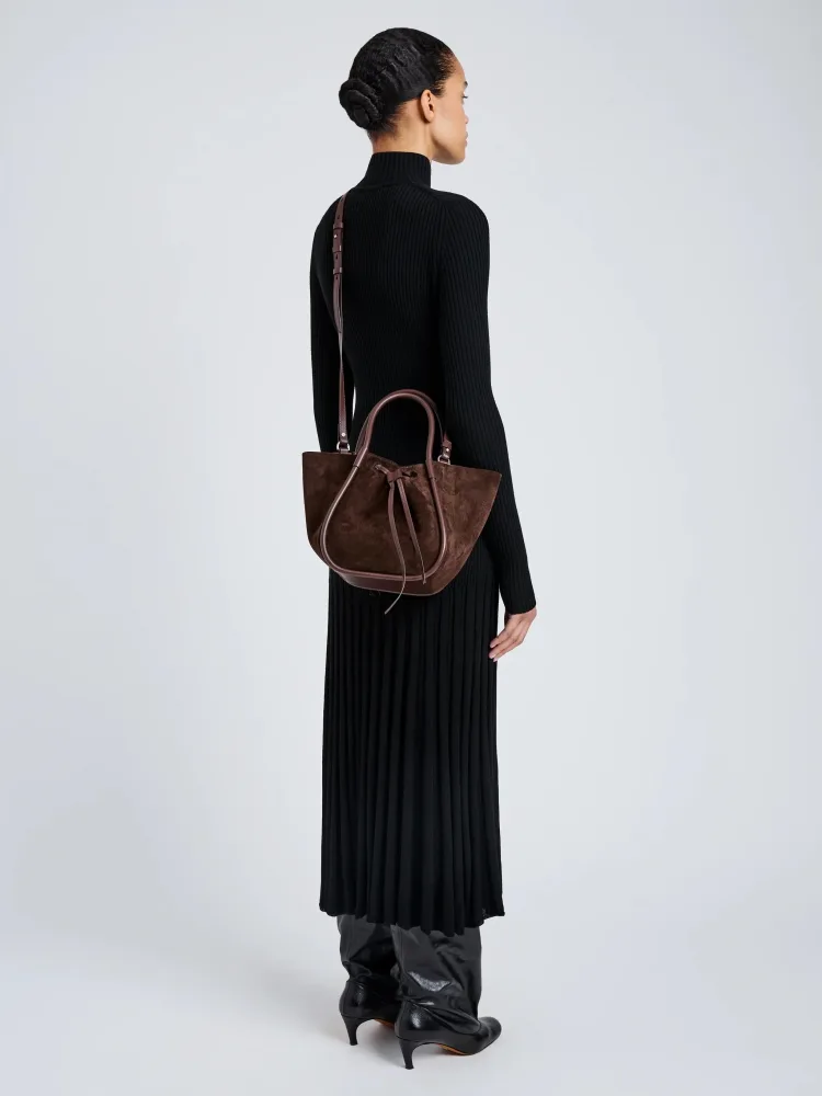 Small Ruched Tote Soft Suede - Chocolate - Bilde 3
