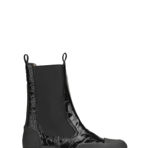 Cleated Mid Chelsea Boot Patent Croco – Black