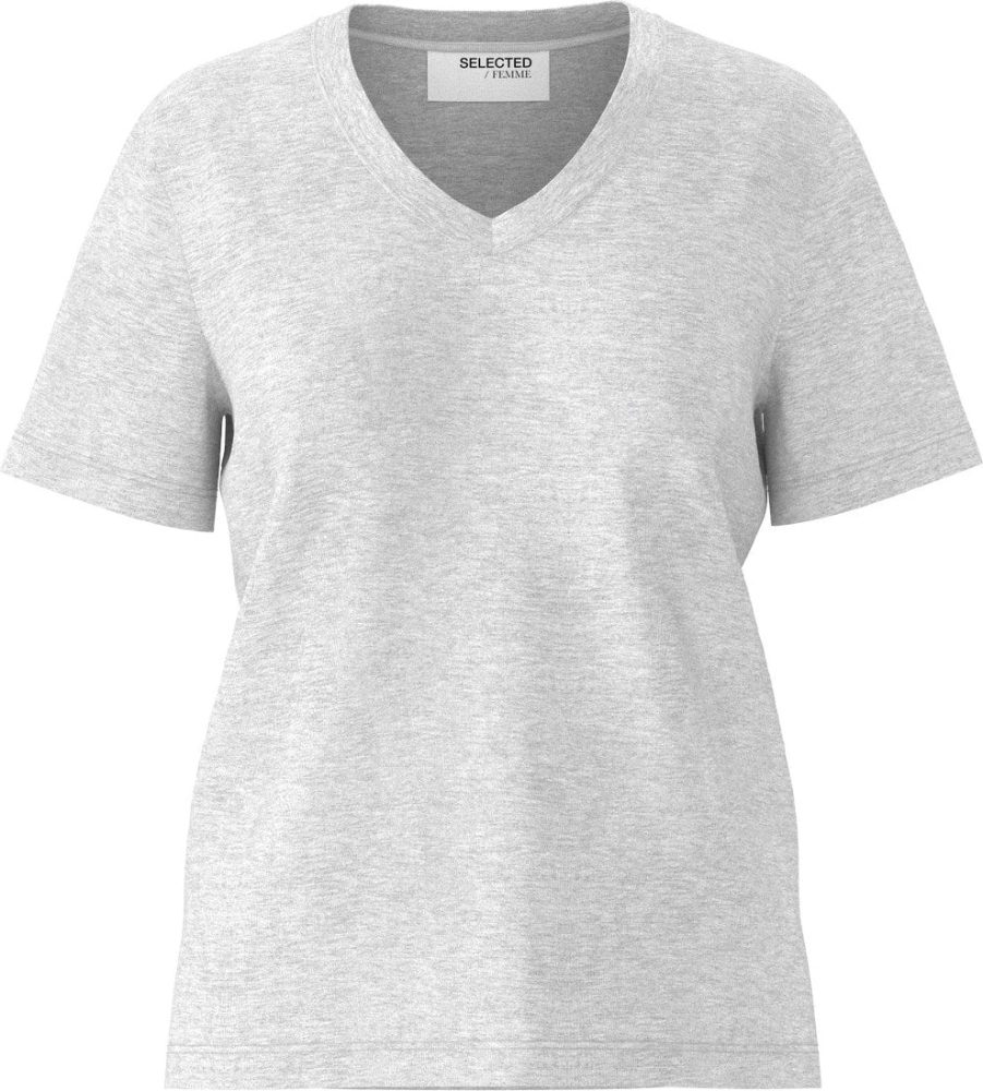 Essential Ss V-Neck Tee - Light Grey Melange - Bilde 3