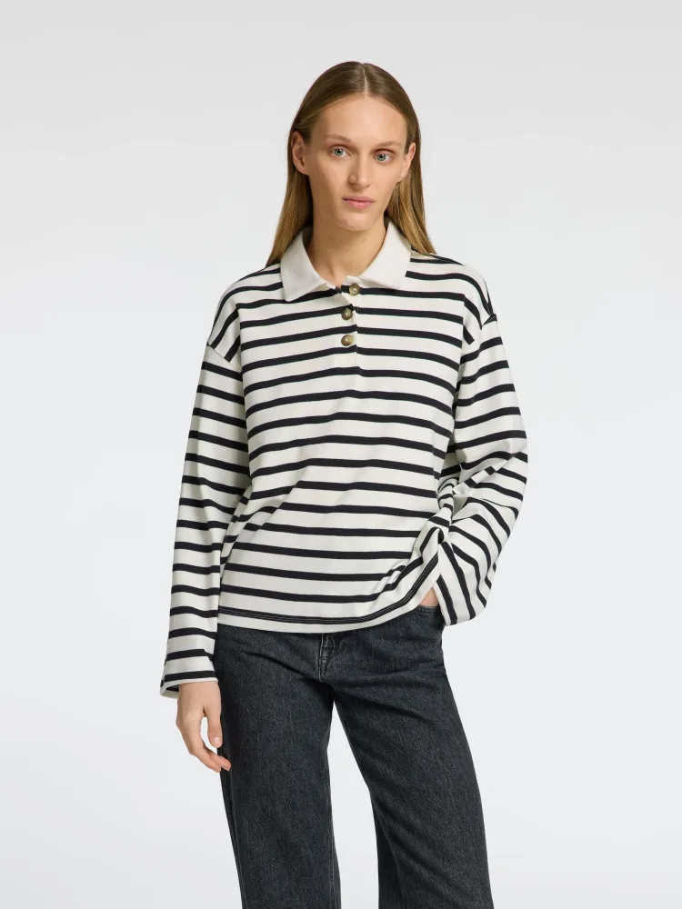 Wada Ls Stripe Collar Top - Snow White Black - Bilde 2